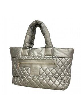 Chanel Tote Nylon Gray Silver